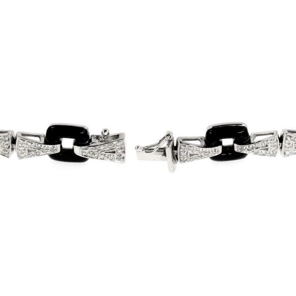 Estate 1.80ct Diamond Onyx 14k White Gold Bracelet - Picture 5 of 5